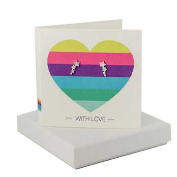 Love Heart Card - Shooting Star Earrings Coral and Mint